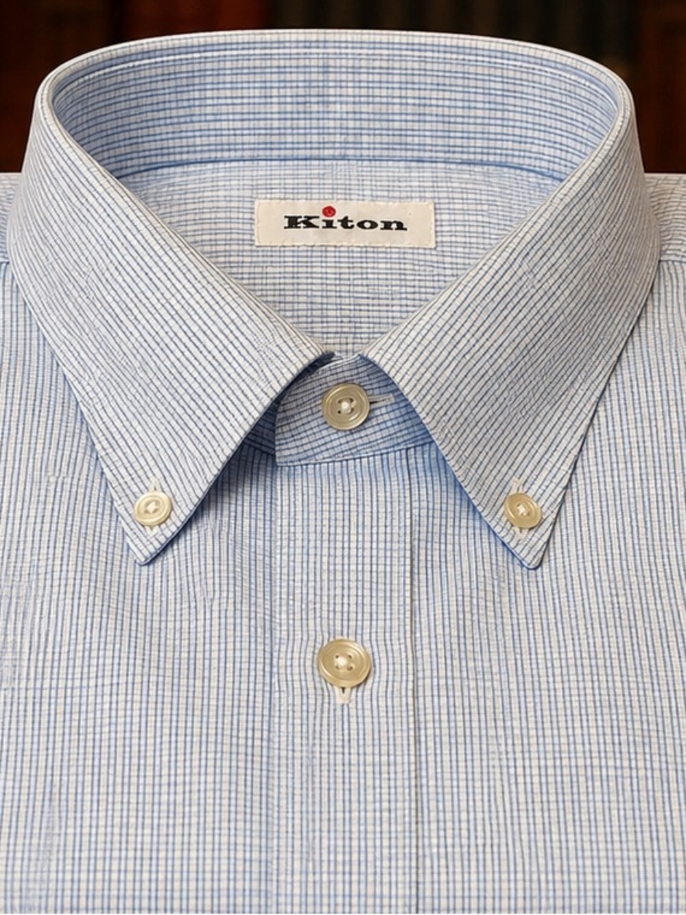 Kiton Light Blue Micro-Check Button-Down Shirt